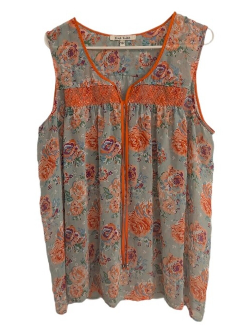 Black Rainn Sheer Floral Sleeveless Blouse XL